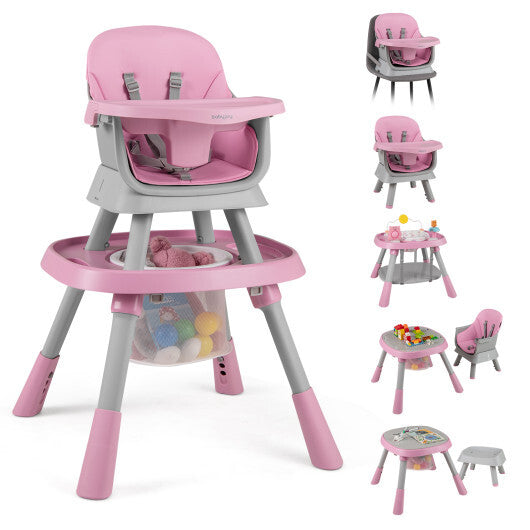 16-in-1 Baby High Chair with Activity Center and Booster Seat for Babies and Toddlers-Pink - Color: Pink