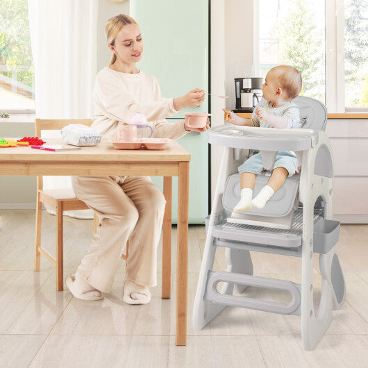 Convertible Baby High Chair with Double-layer Tray and Adjustable Backrest-Pink