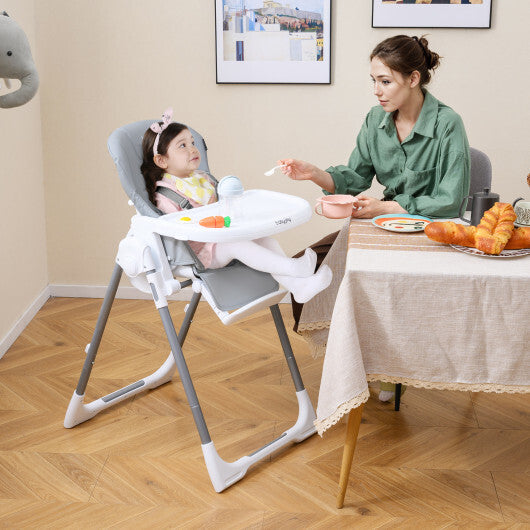 Foldable Baby High Chair with Adjustable Height and Relining Seat-Dark Gray