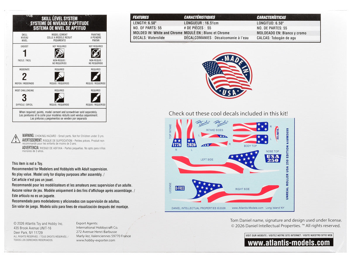 Skill 2 Model Kit Tom Daniel's Unreal Roller "America 250th Anniversary" Edition 1/24 Scale Model by Atlantis