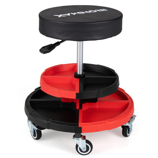 Rolling Mechanic Stool with Cushioned Seat and 5 Wheels 330 LBS-Red