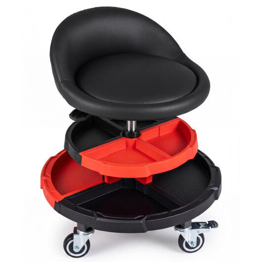 360? Rolling Mechanic Stool with 2 Tool Storage Trays-Red