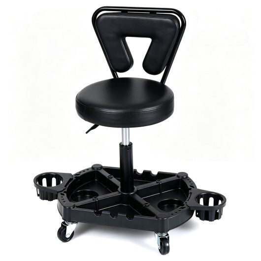 Rolling Garage Mechanic Stool with Tool Tray Storage and Padded Seat 330 LBS-Black & Red