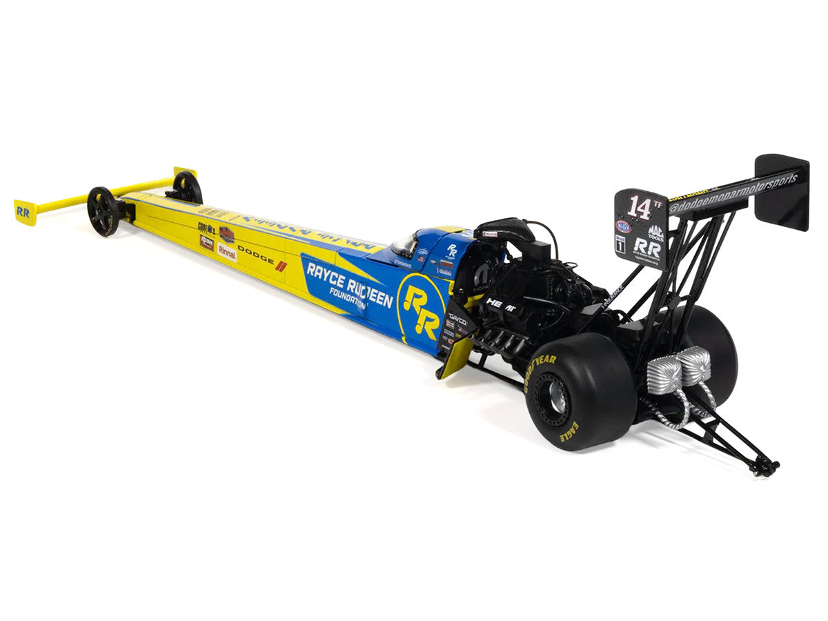 NHRA TFD (Top Fuel Dragster) #14TF Tony Stewart "Rayce Rudeen Foundation" Blue and Yellow (2025) 1/24 Diecast Model by Auto World