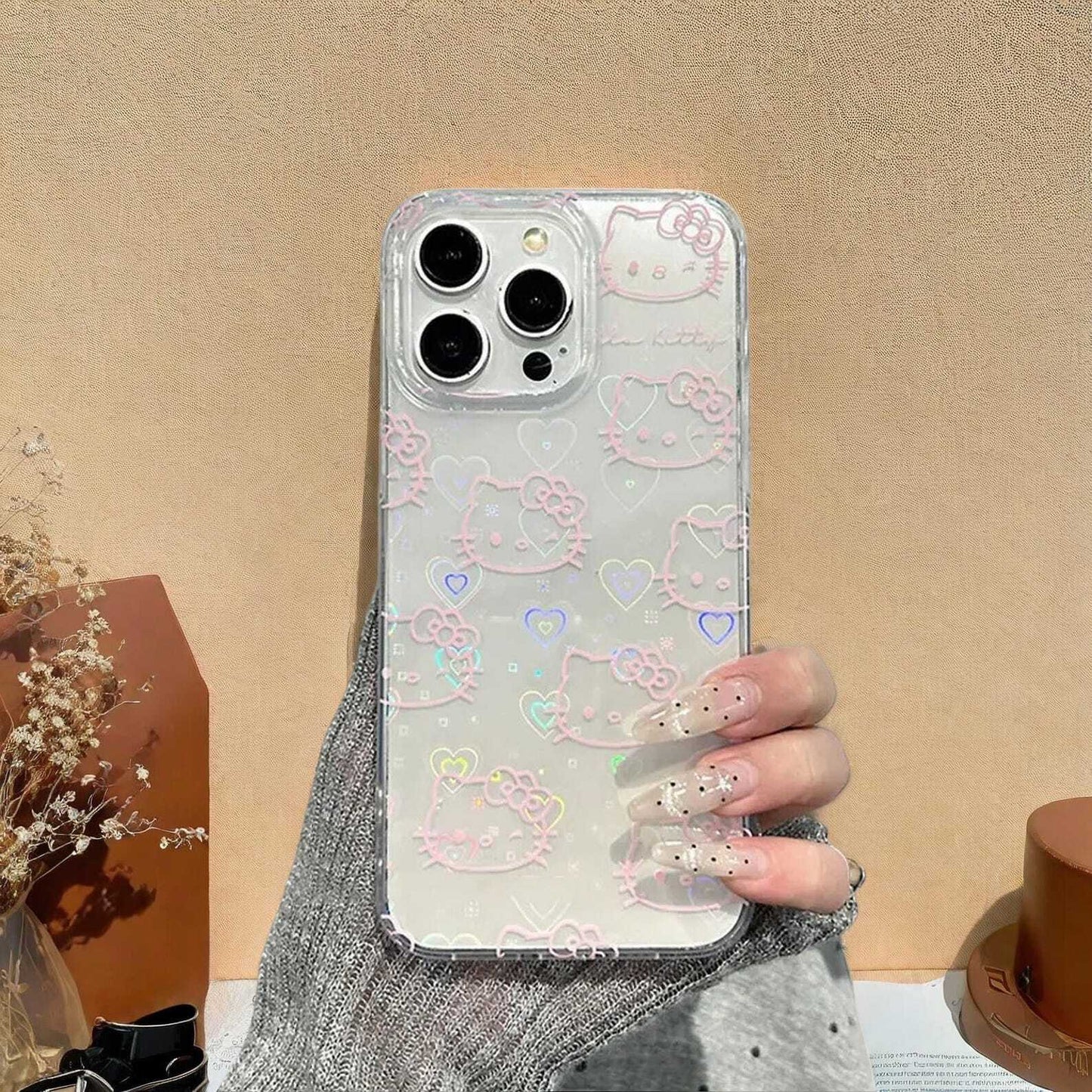 Cute Kitty Bow Kawaii Holder Case for Samsung S25 S24  S23 S22 S21 Cute Bow Laser Protective Cover with Handy Grip Holder