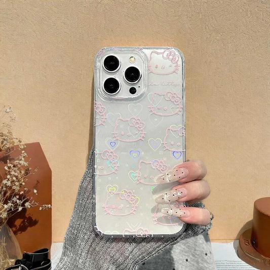 Cute Kitty Bow Kawaii Holder Case for Samsung S25 S24  S23 S22 S21 Cute Bow Laser Protective Cover with Handy Grip Holder