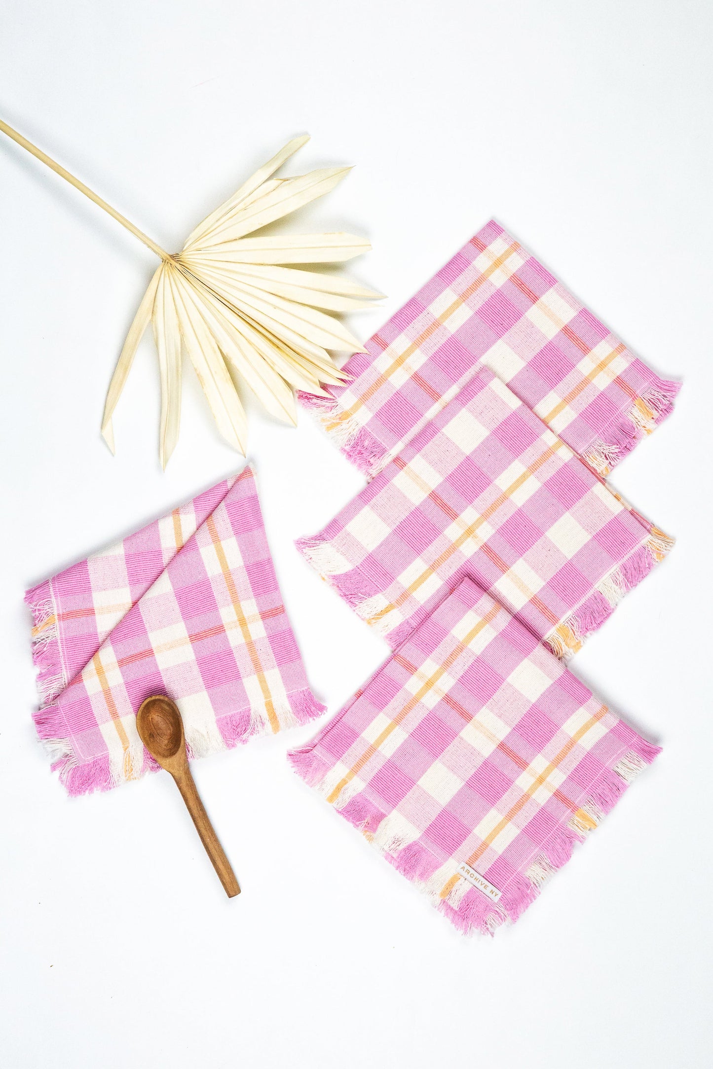 Abigail Plaid Party Napkin in Bubblegum and Peach