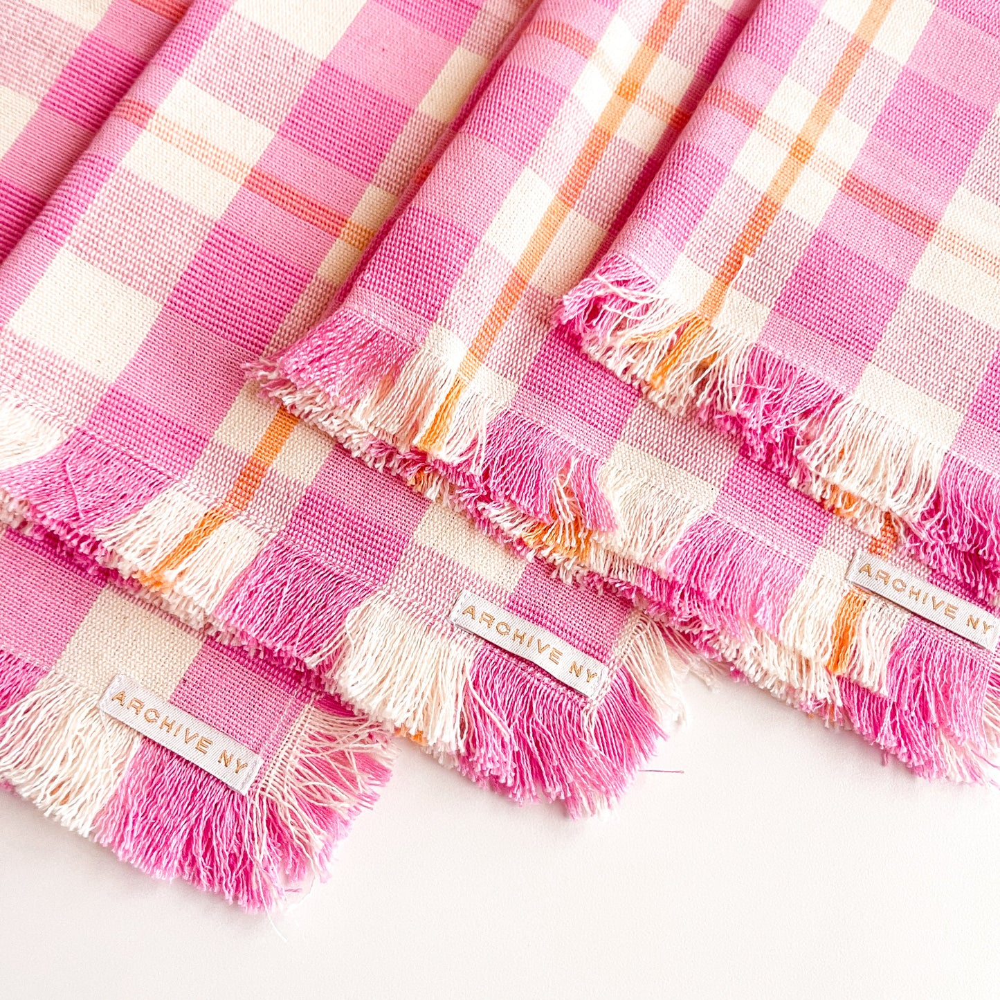Abigail Plaid Party Napkin in Bubblegum and Peach