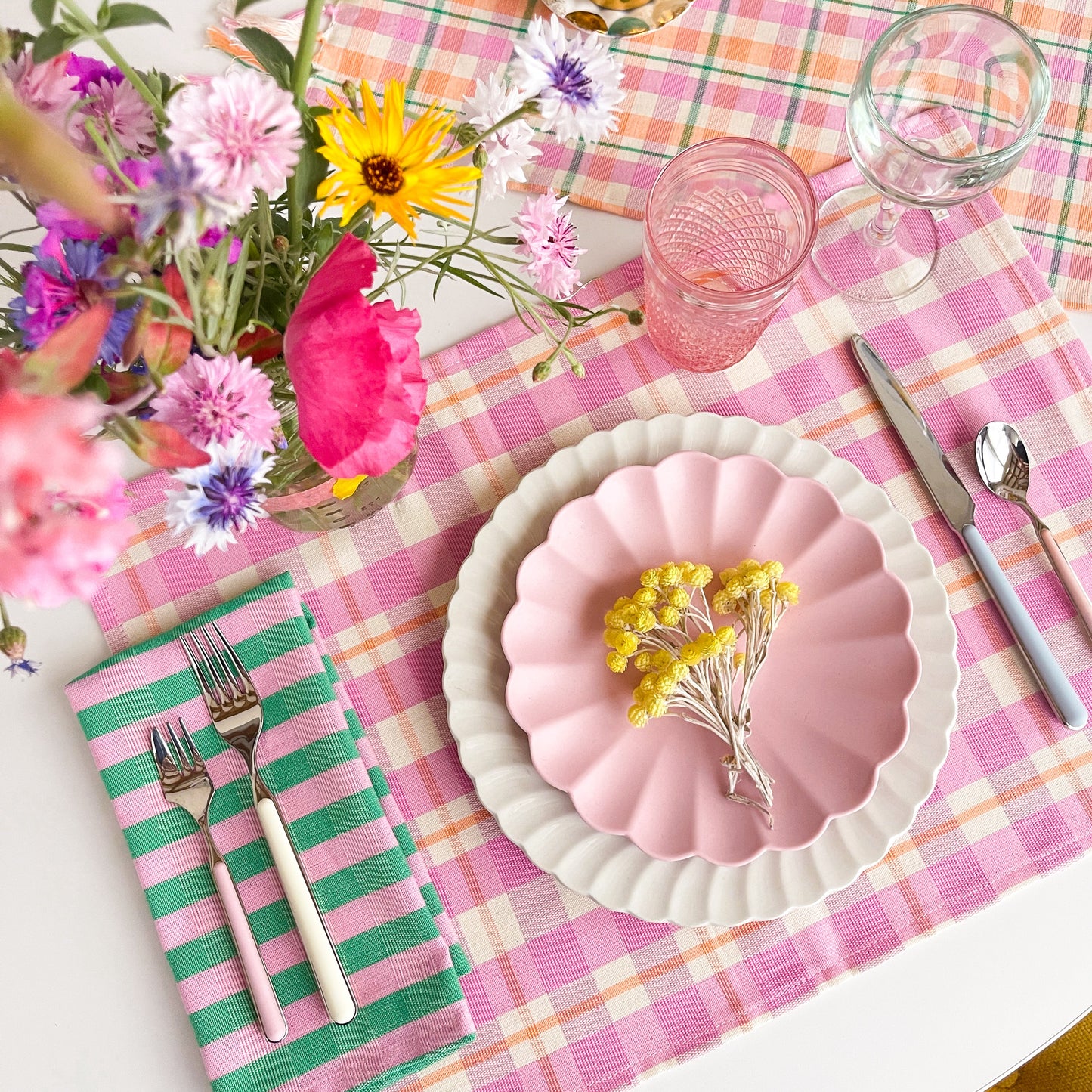Abigail Plaid Placemat in Bubblegum and Peach