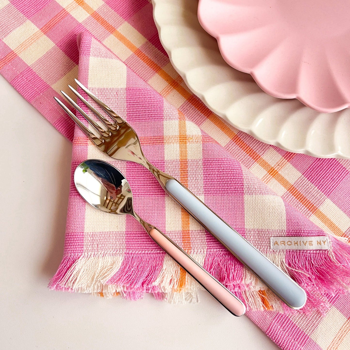 Abigail Plaid Party Napkin in Bubblegum and Peach