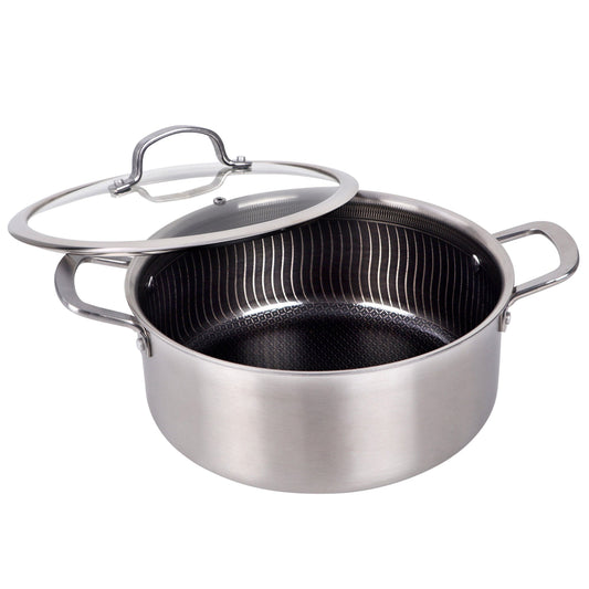 Brentwood 6 Quart 3-Ply Hybrid Non-Stick Stainless Steel Dutch Oven with Tempered Glass Lid
