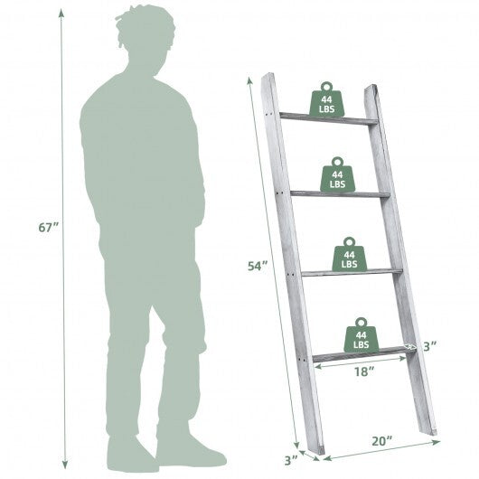 4-Tier Wall Leaning Ladder Shelf Stand-Gray - Color: Gray