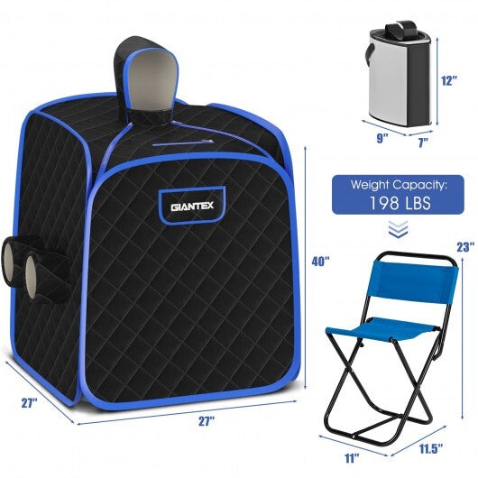 800W 2 Person Portable Steam Sauna Tent SPA with Hat Side Holes 3L Steamer-Gray