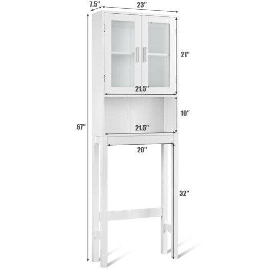 Over the Toilet Bathroom Storage Cabinet with Adjustable Shelf - Color: White