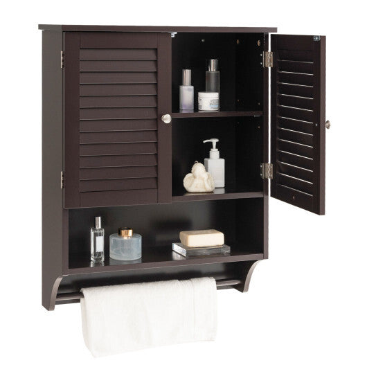 2-Doors Bathroom Wall-Mounted Medicine Cabinet with Towel Bar-White