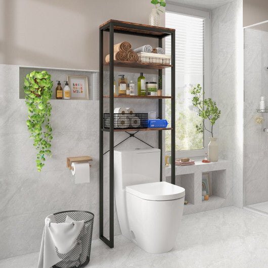 4-Tier Freestanding Over the Toilet Storage Rack-Rustic Brown
