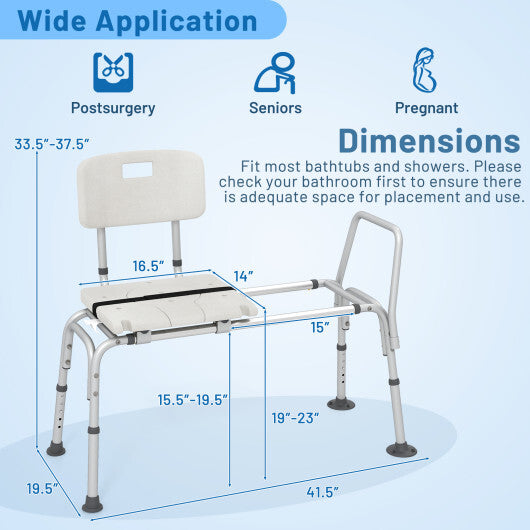 Sliding Tub Transfer Bench with Extra-Wide Seat for Elderly and Disabled