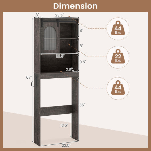 Over Toilet Storage Cabinet with Sliding Barn Door and Open Shelves for Bathroom-Oak