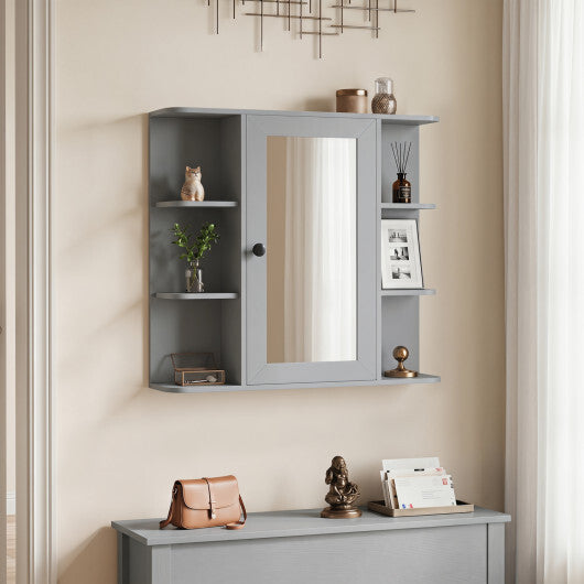 Wall Mounted Bathroom Medicine Cabinet with Mirror and Shelves-Gray