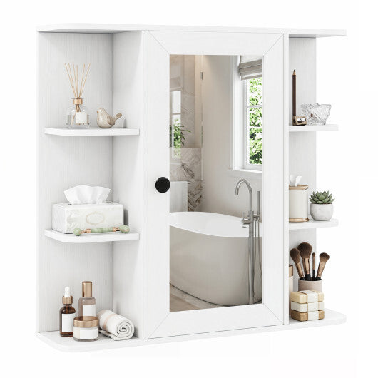 Wall Mounted Bathroom Medicine Cabinet with Mirror and Shelves-Gray