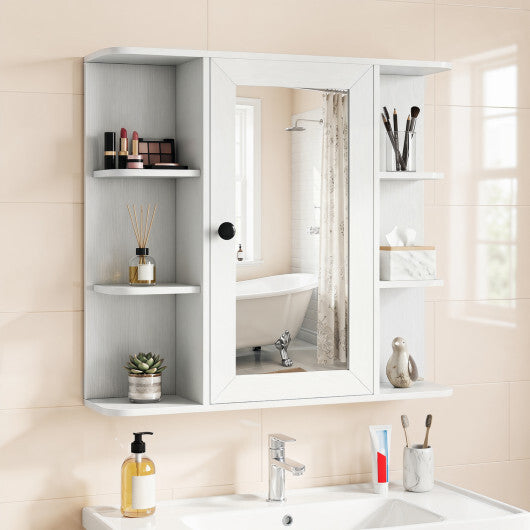 Wall Mounted Bathroom Medicine Cabinet with Mirror and Shelves-Gray