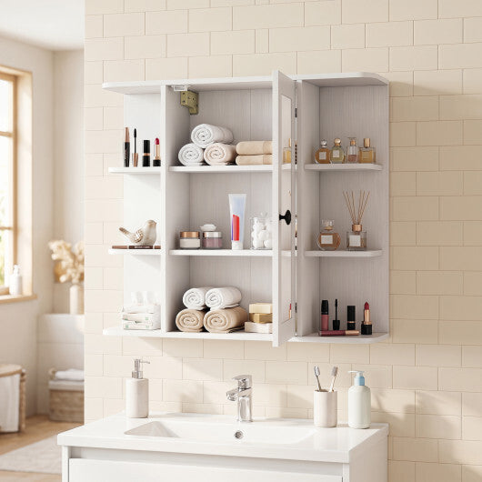 Wall Mounted Bathroom Medicine Cabinet with Mirror and Shelves-Gray