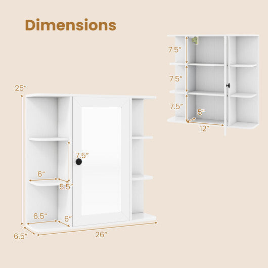 Wall Mounted Bathroom Medicine Cabinet with Mirror and Shelves-Gray