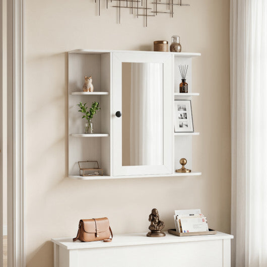Wall Mounted Bathroom Medicine Cabinet with Mirror and Shelves-Gray