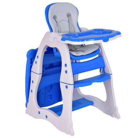 3 in 1 Infant Table and Chair Set Baby High Chair-Blue - Color: Blue