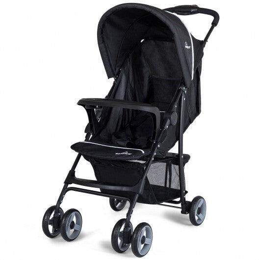 Toddler Travel Stroller for Airplane with Canopy and Adjustable Backrest-Black - Color: Black