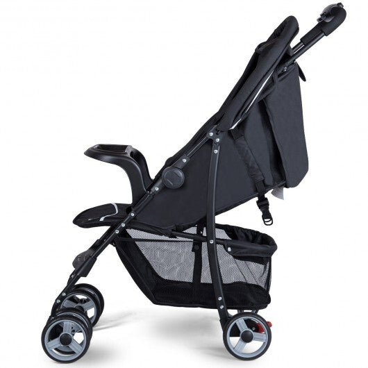 Toddler Travel Stroller for Airplane with Canopy and Adjustable Backrest-Black - Color: Black