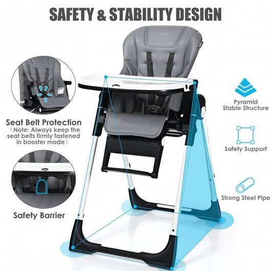 4-in-1 High Chair-Booster Seat with Adjustable Height and Recline-Black