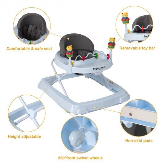 Adjustable Height Removable Folding Portable Baby Walker-Blue