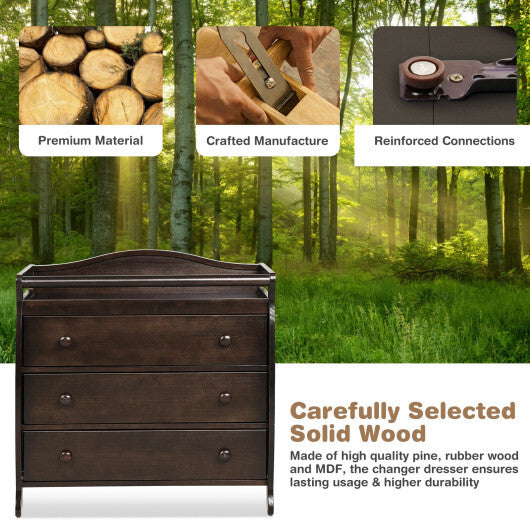 Baby Changing Table Infant Diaper with 3 Drawers and Safety Belt-Brown