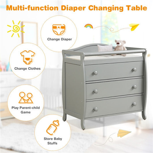 Baby Changing Table Infant Diaper with 3 Drawers and Safety Belt-Brown