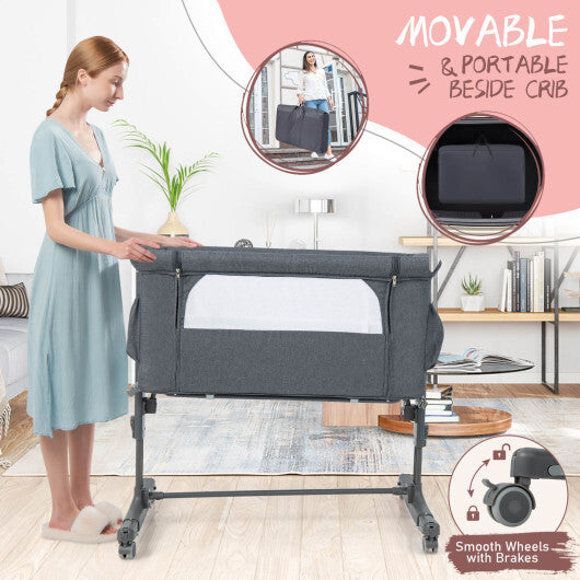 Portable Baby Bedside Bassinet with 5-level Adjustable Heights and Travel Bag-Beige