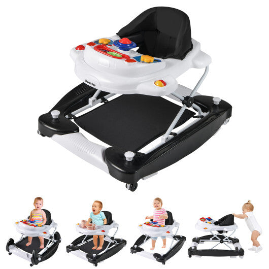 6 in 1 Foldable Baby Walker with Adjustable Height-Black - Color: Black