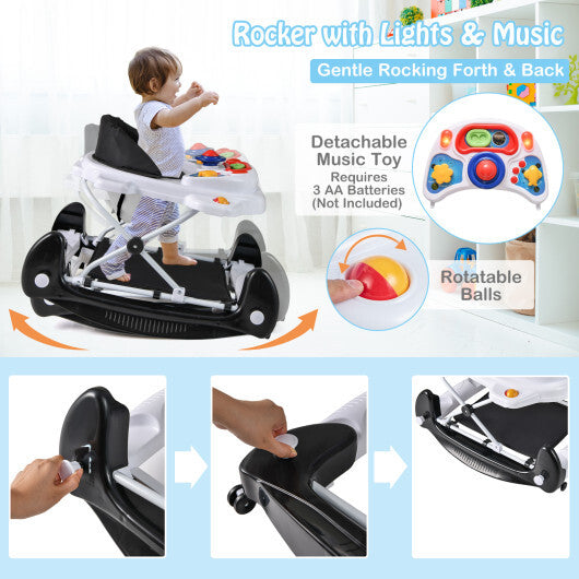 6 in 1 Foldable Baby Walker with Adjustable Height-Black - Color: Black