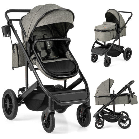 3-in-1 Folding Convertible Newborn Stroller with Detachable Bassinet-Black