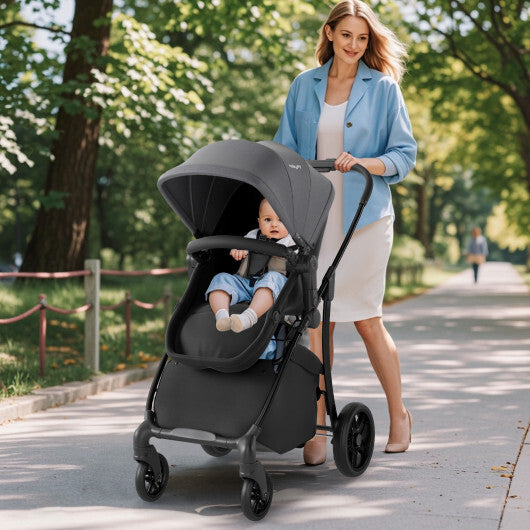 2-in-1 Baby Stroller with Bassinet Mode and Reversible Seat-Black