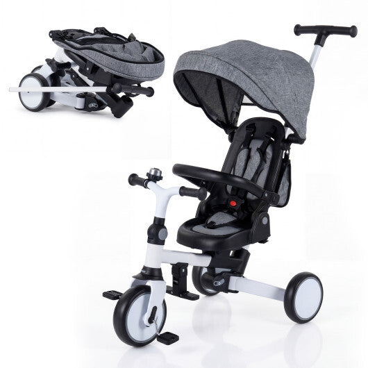 8-in-1 Folding Kids Tricycle with Removable Canopy and Push Handle-Blue