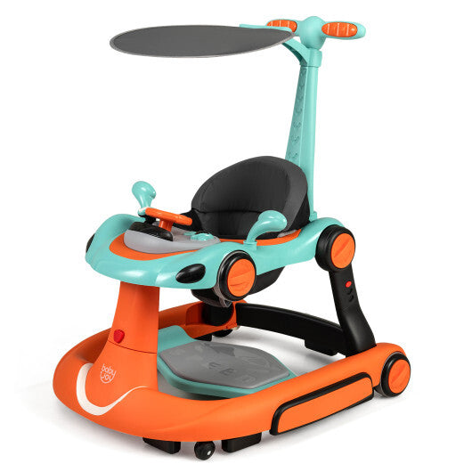 6-in-1 Baby Walker with Canopy Portable Activity Center Bouncer Rocker Combo with Music-Green - Color: Orange