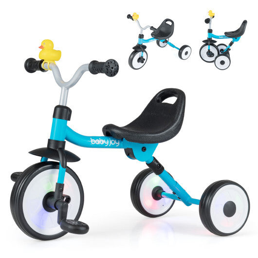 Toddler Tricycle with 3-Position Seat and Storage Basket for Kids-Blue - Color: Blue