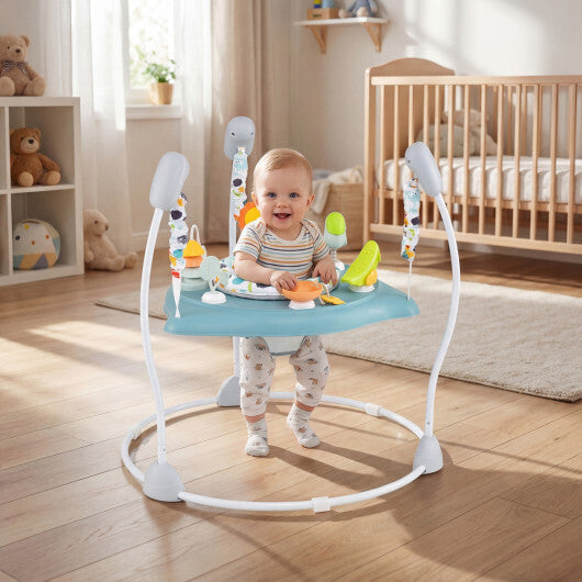 Baby Jump and Play Activity Center with Rotatable Seat and Interactive Toys-Blue