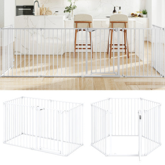 Extra Wide Baby Gate Fits 34.5-154" Openings 6-Panel Adjustable Pet Safety Fence-White