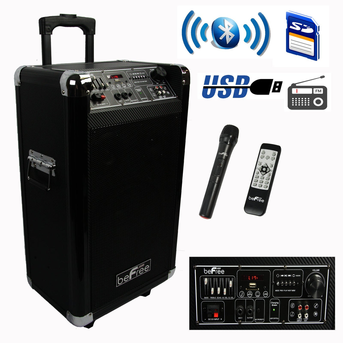 beFree Sound Sleek 10 Inch Professional Portable Bluetooth PA Speaker