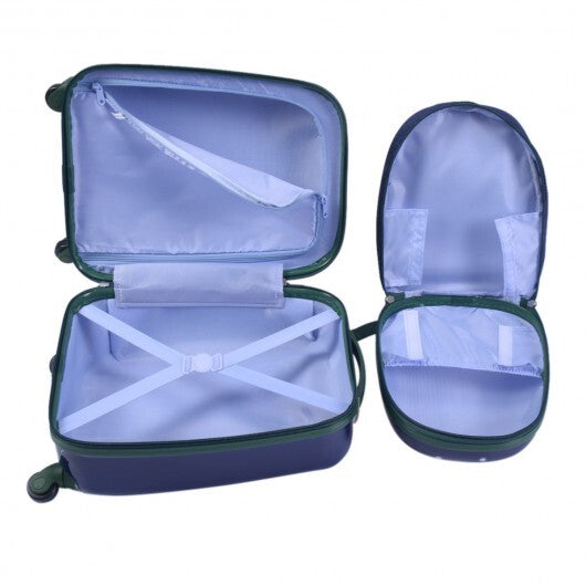 2 Pieces 12 Inch and 16 Inch Kids Carry on Suitcase Rolling Backpack School Luggage Set-Elephant - Color: Dark Blue