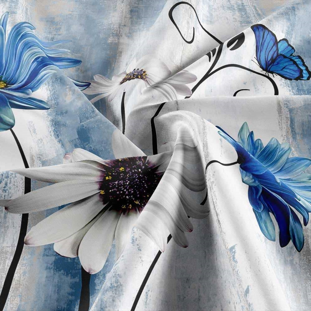 72"W x 72"H Blue Vibrant Floral Butterfly Polyester Shower Curtain