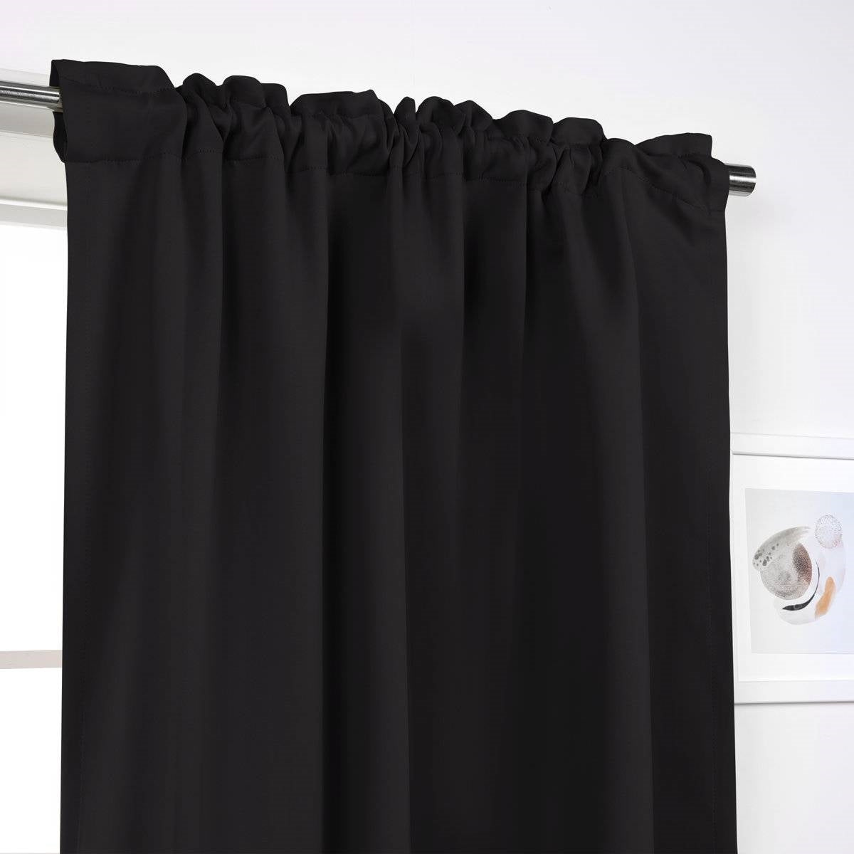 52 x 63 inch Solid Black Thermal Blackout Curtain Panels - Set of 2