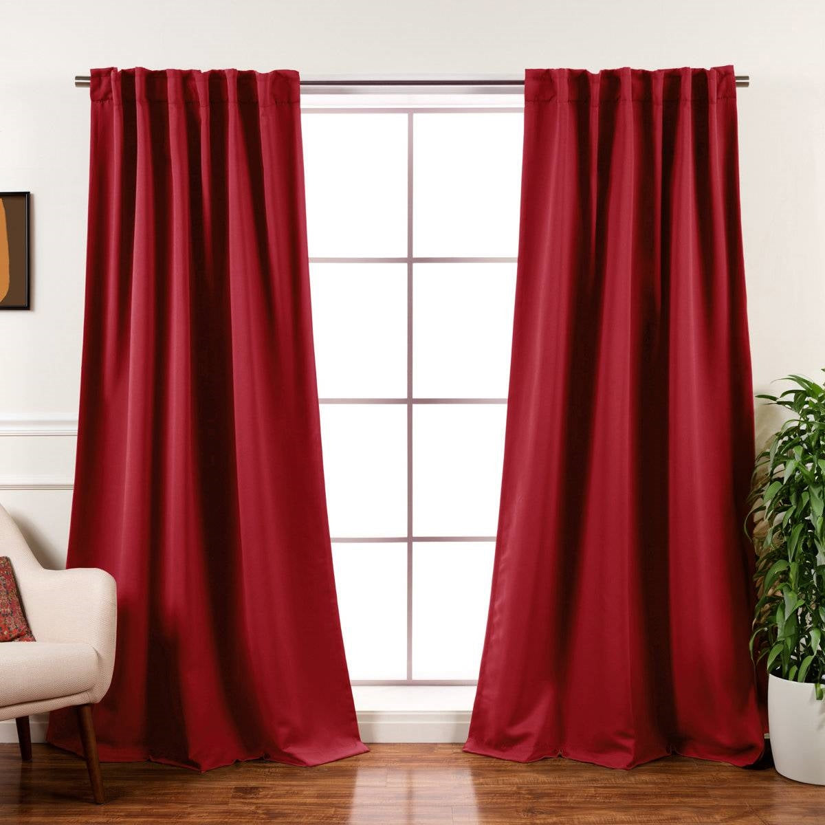 52 x 96 inch Solid Red Thermal Blackout Curtain Panels - Set of 2